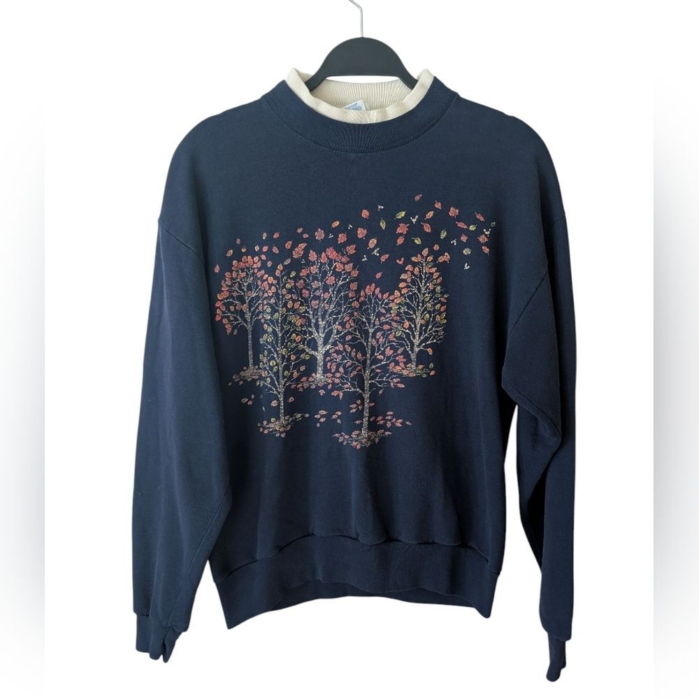 Vintage Whim‎ Z Fall Tree Autumn 90s Double Collar Sweater Size Medium